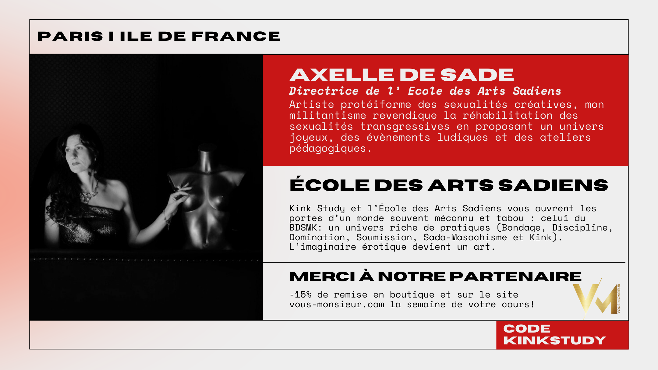 Le kink Study est présent à Paris avec l'école des Arts Sadiens pour tous vos cours BDSM